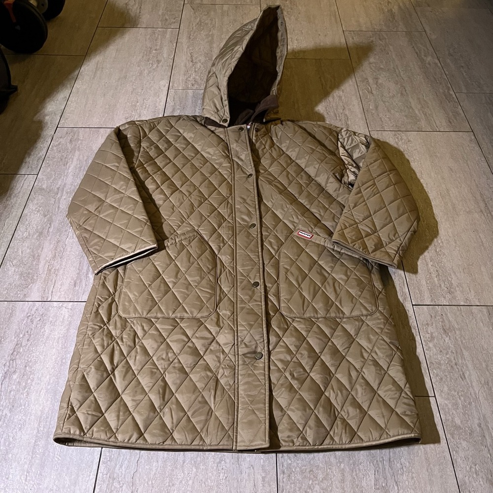 Hunter Alison Coat Womens XL British Tan Quilted Hooded Insulated D8791HUL